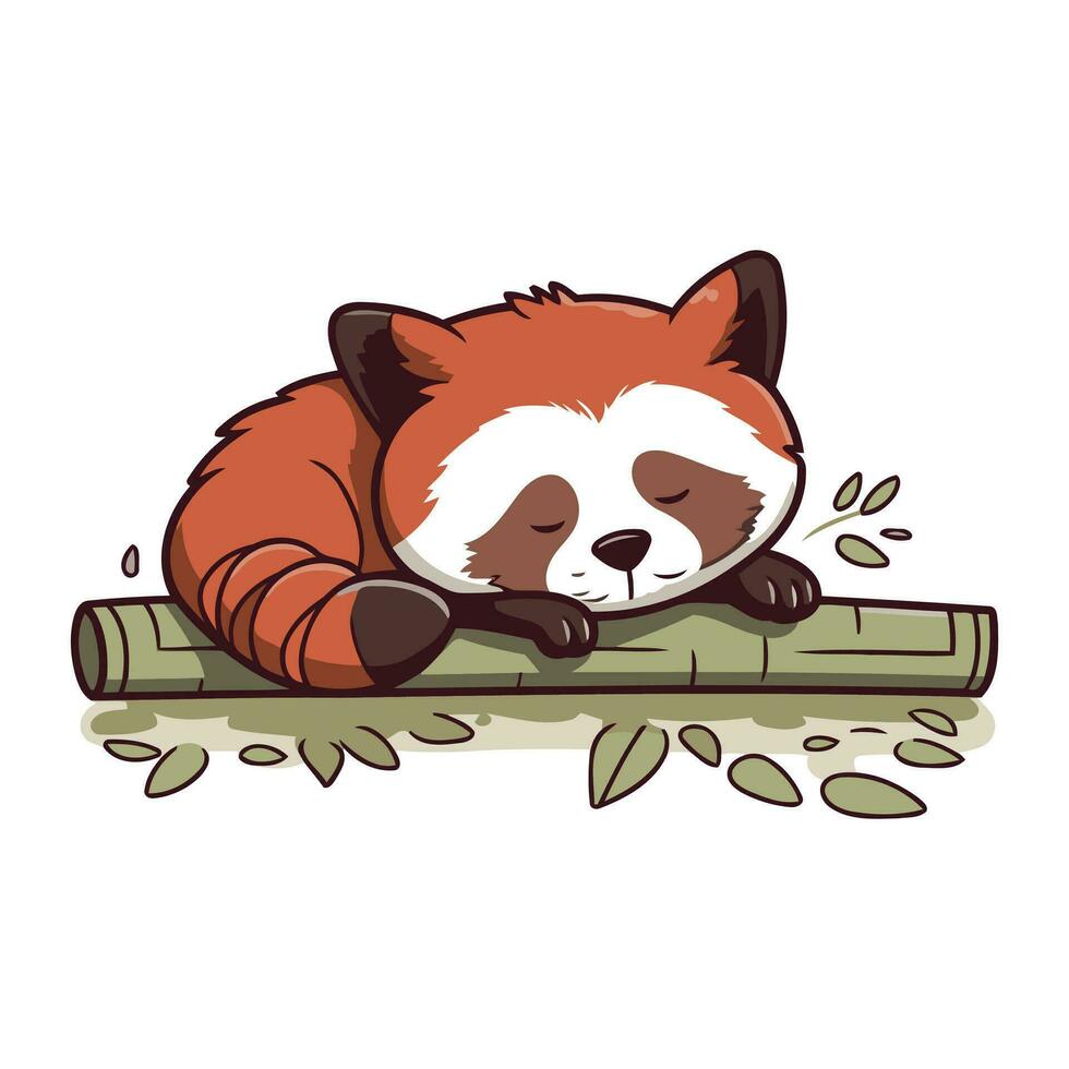 carino cartone animato rosso panda addormentato su un' tronco d'albero. vettore illustrazione.