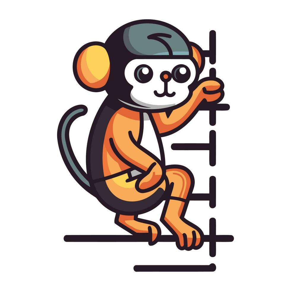 carino scimmia arrampicata un' scala a pioli. cartone animato vettore illustrazione isolato su bianca sfondo.