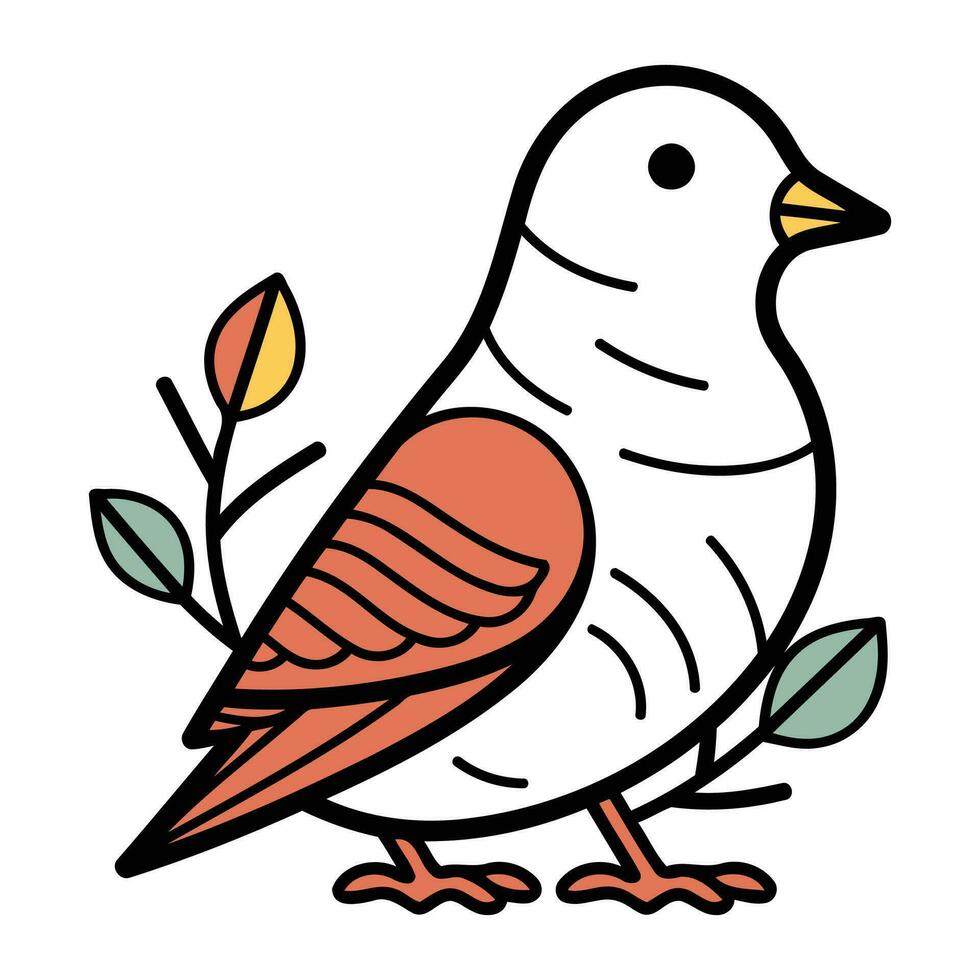 carino uccello con rami e le foglie vettore illustrazione design vettore illustrazione design