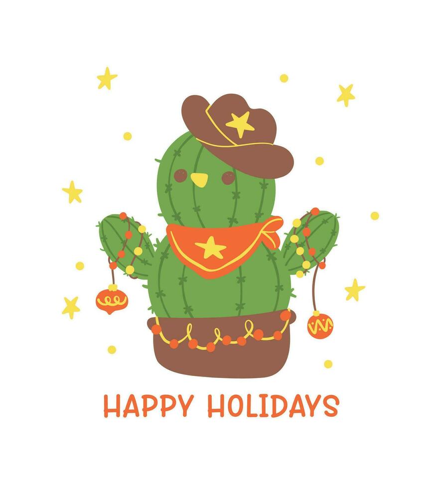 Natale cactus pupazzo di neve cartone animato disegno piatto design illustrazione vettore