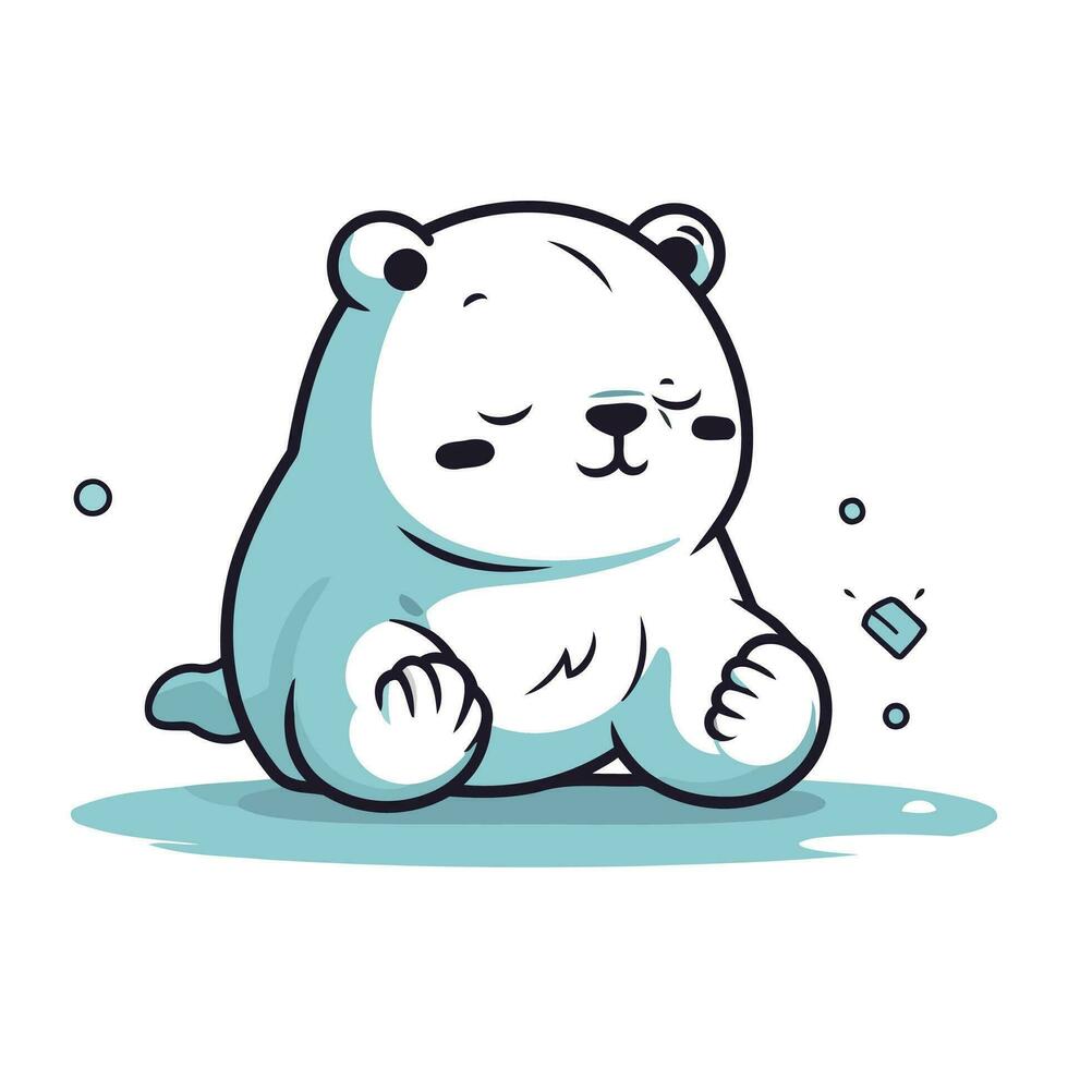 carino cartone animato polare orso seduta su il terra. vettore illustrazione.