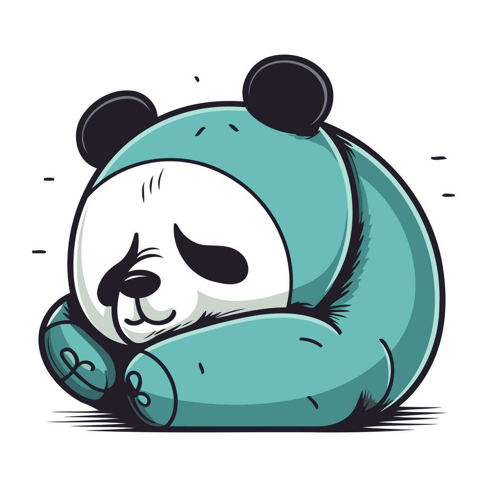 vettore illustrazione di un' carino cartone animato panda addormentato su un' cuscino.