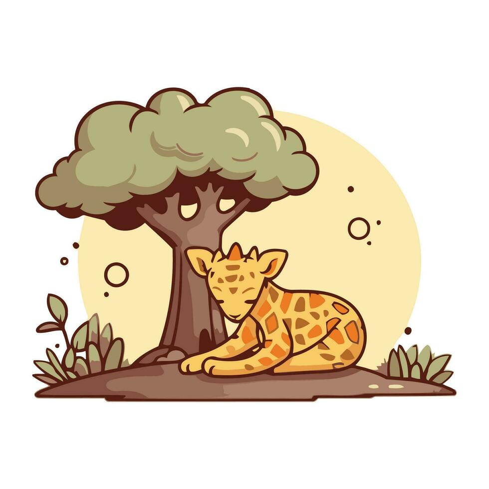 carino cartone animato leopardo addormentato nel il giungla. vettore illustrazione.