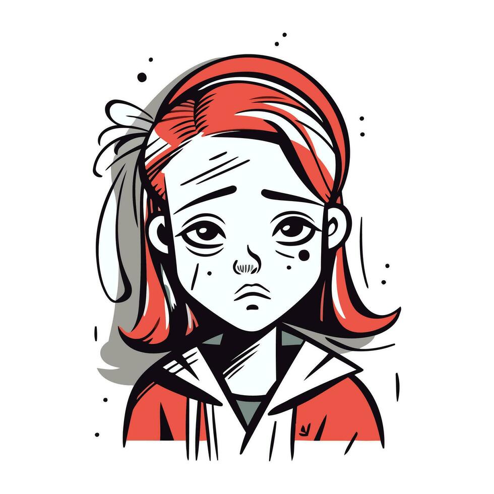 ritratto di un' triste ragazza con rosso capelli. vettore illustrazione.