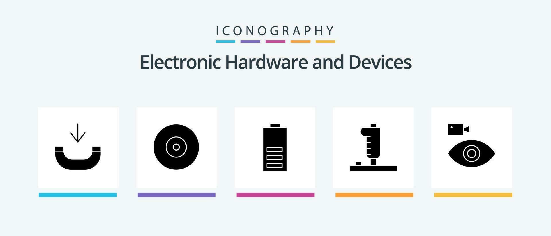dispositivi glifo 5 icona imballare Compreso telecamera. Camera. elettricità. telecomando da gioco. dispositivo. creativo icone design vettore