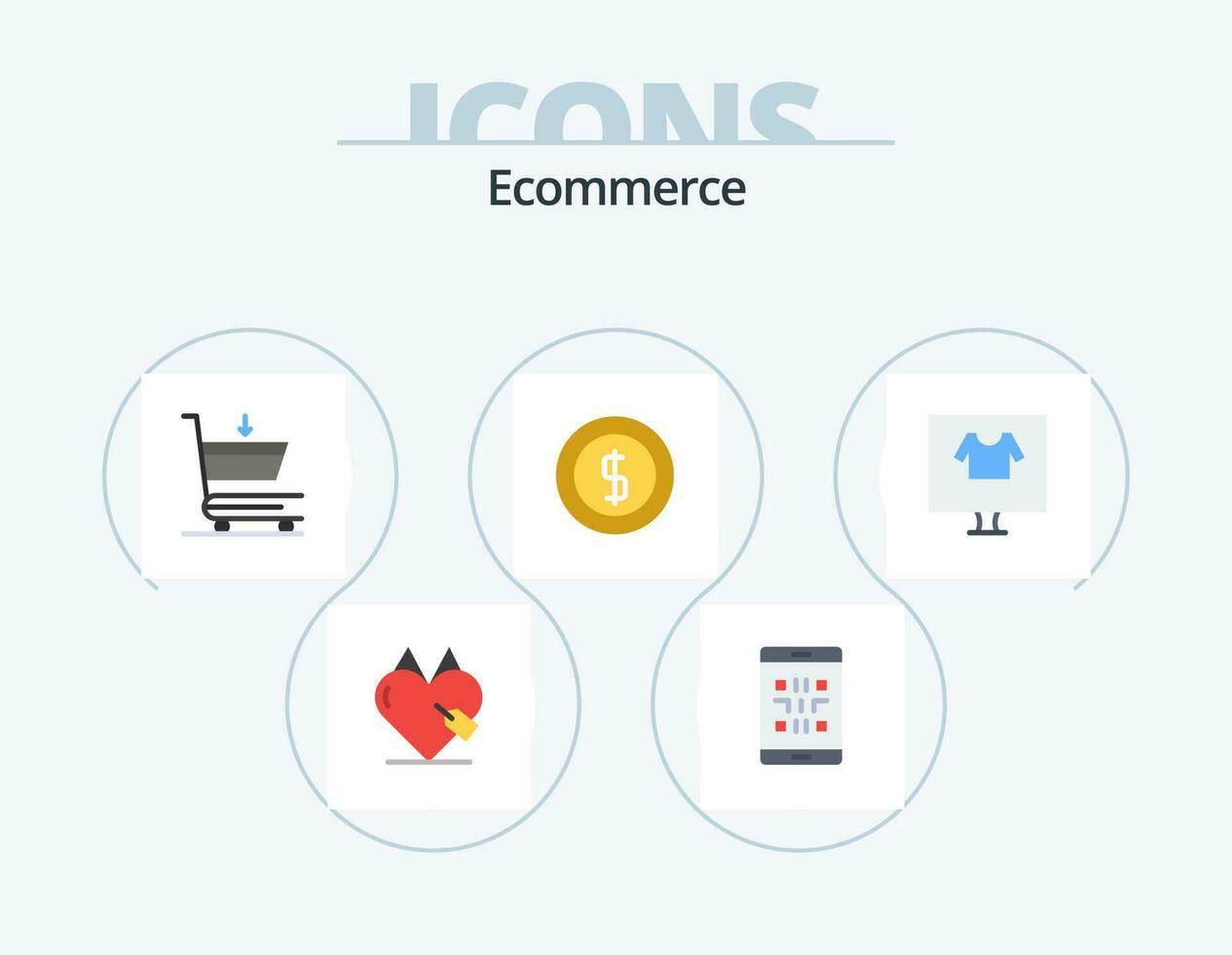 e-commerce piatto icona imballare 5 icona design. commercio. i soldi. smartphone. e-commerce. denaro contante vettore