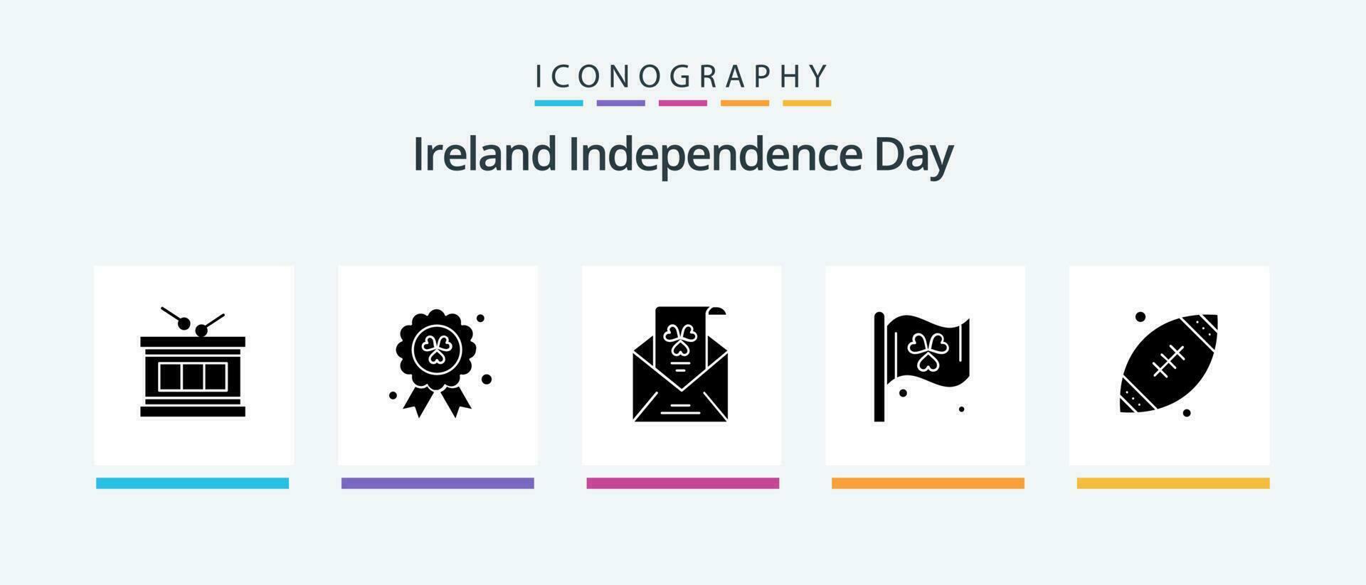 Irlanda indipendenza giorno glifo 5 icona imballare Compreso Irlanda. Rugby. Busta. sfera. cartello. creativo icone design vettore