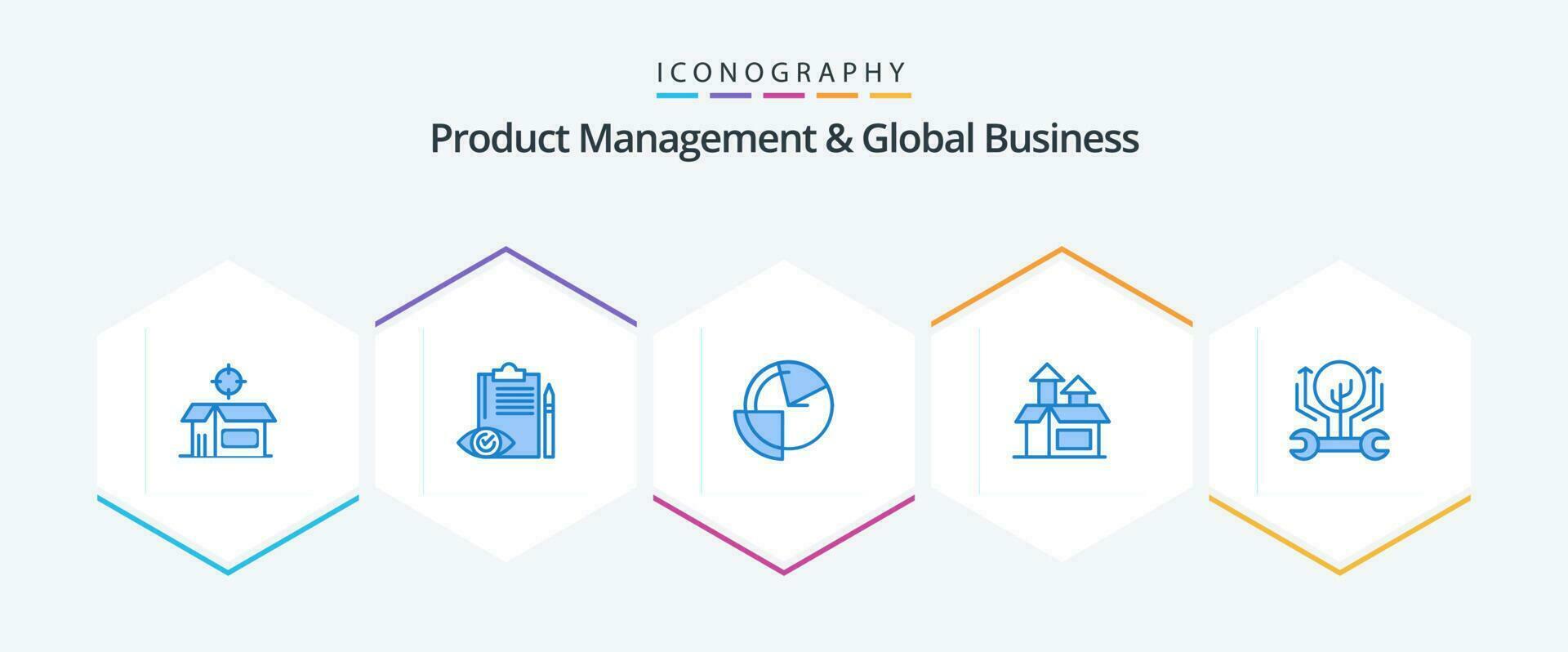 Prodotto managment e globale attività commerciale 25 blu icona imballare Compreso Prodotto. metodo. Piano. -gestione. diagramma vettore