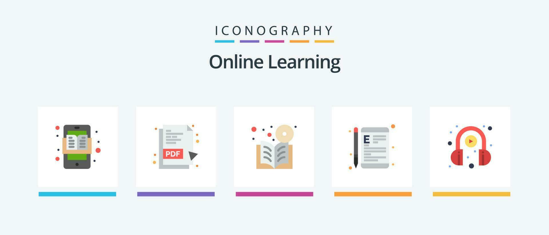 in linea apprendimento piatto 5 icona imballare Compreso e apprendimento. formazione scolastica. DVD. e-learning. in linea. creativo icone design vettore