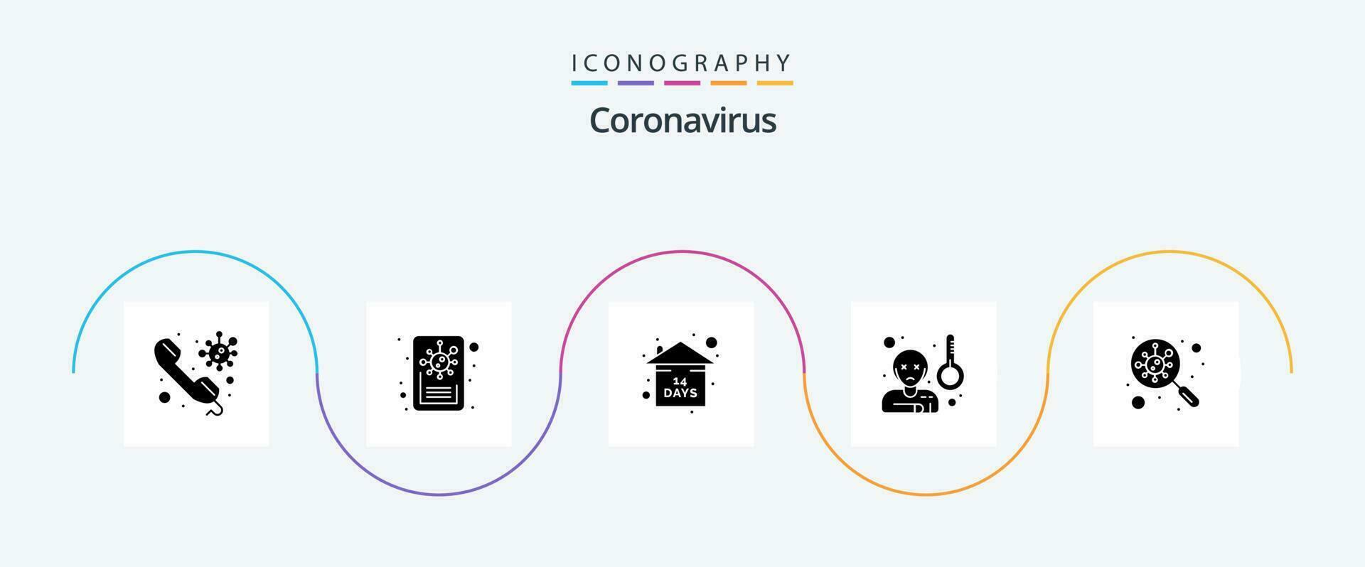 coronavirus glifo 5 icona imballare Compreso trova. temperatura. rischio. malato. febbre vettore