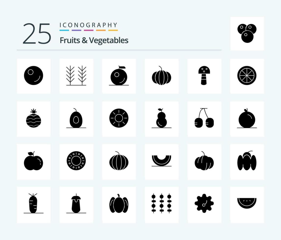 frutta verdure 25 solido glifo icona imballare Compreso ananas. verdura. verdura. Limone. cibo vettore