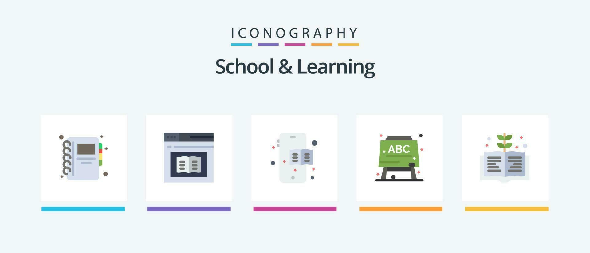 scuola e apprendimento piatto 5 icona imballare Compreso . conoscenza. mobile. formazione scolastica. formula. creativo icone design vettore