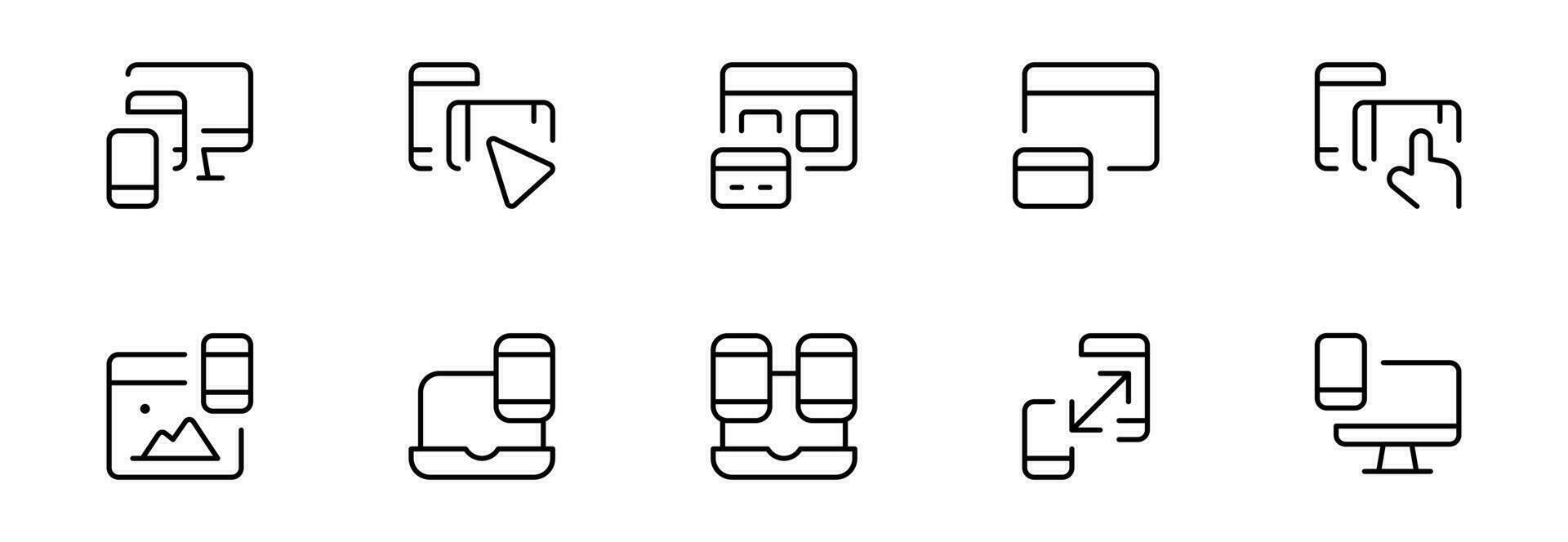 ragnatela sviluppo di risposta design vettore moderno magro linea concetto striscioni, dispositivo e di risposta schema ictus vettore illustrazione. può uso per ui e mobile app, ragnatela luogo interfaccia.