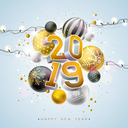 2019 illustrazione di felice anno nuovo vettore