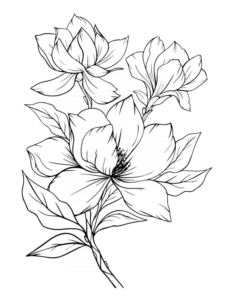 magnolia fiore contorno magnolia linea arte disegno a tratteggio vettore