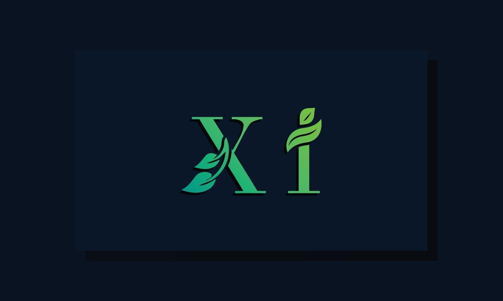 logo xi iniziale in stile foglia minimal vettore