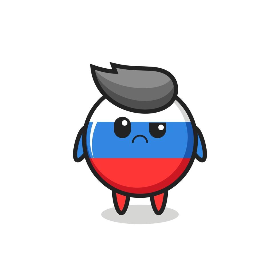la mascotte della bandiera della russia badge con faccia scettica vettore