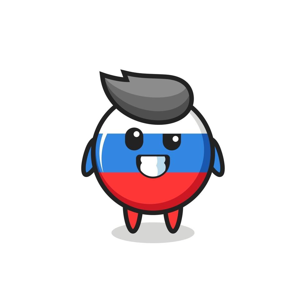 simpatica mascotte con distintivo della bandiera della russia con una faccia ottimista vettore