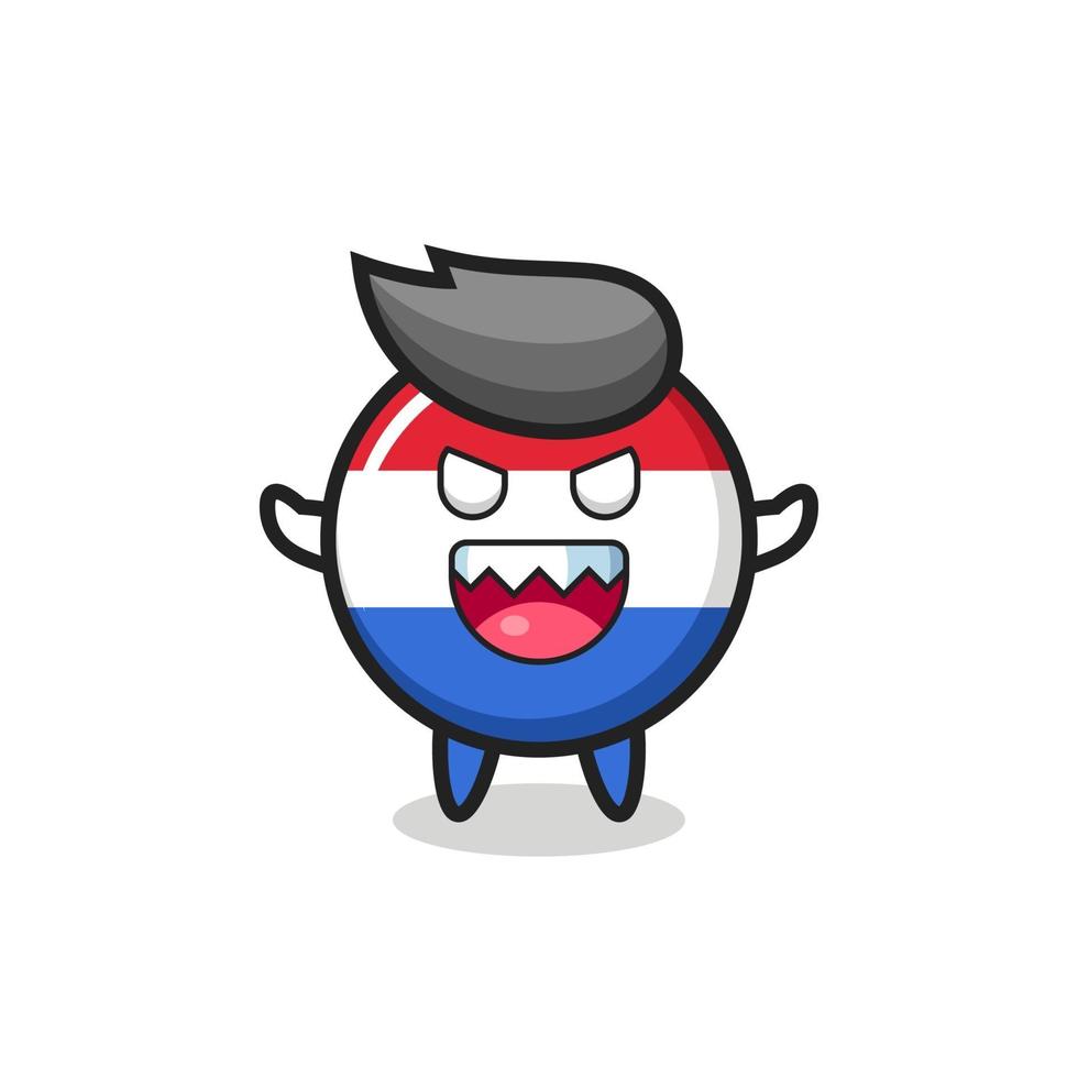 illustrazione del personaggio della mascotte del distintivo della bandiera dei Paesi Bassi malvagi vettore