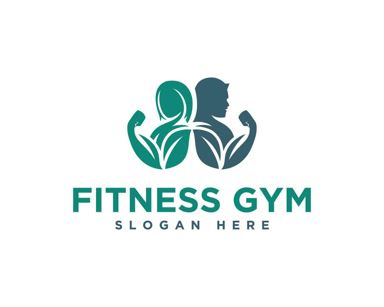 fitness club logo o emblema con donna e uomo sagome logo design vettore modello.