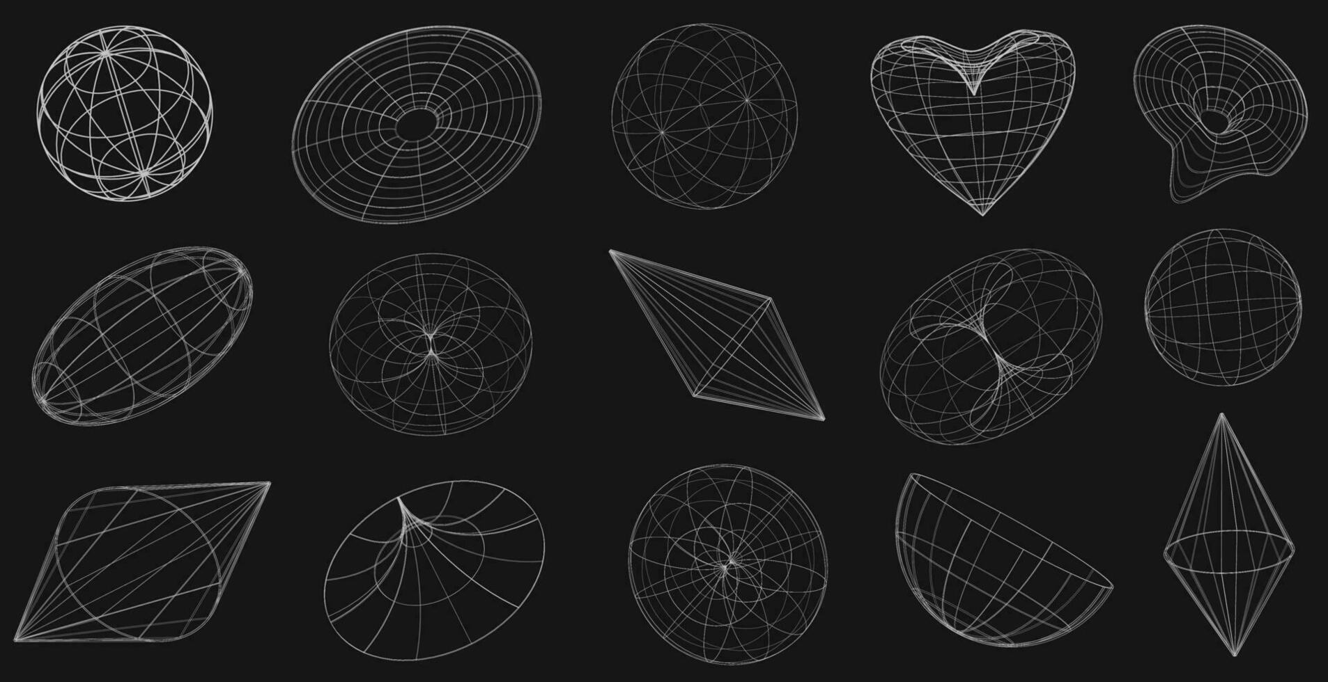 retrò futuristico wireframe elementi per design. astratto collezione di cornici, 3d forme, wireframe. spazi vuoti per un' manifesto, striscione, attività commerciale carta, etichetta vettore