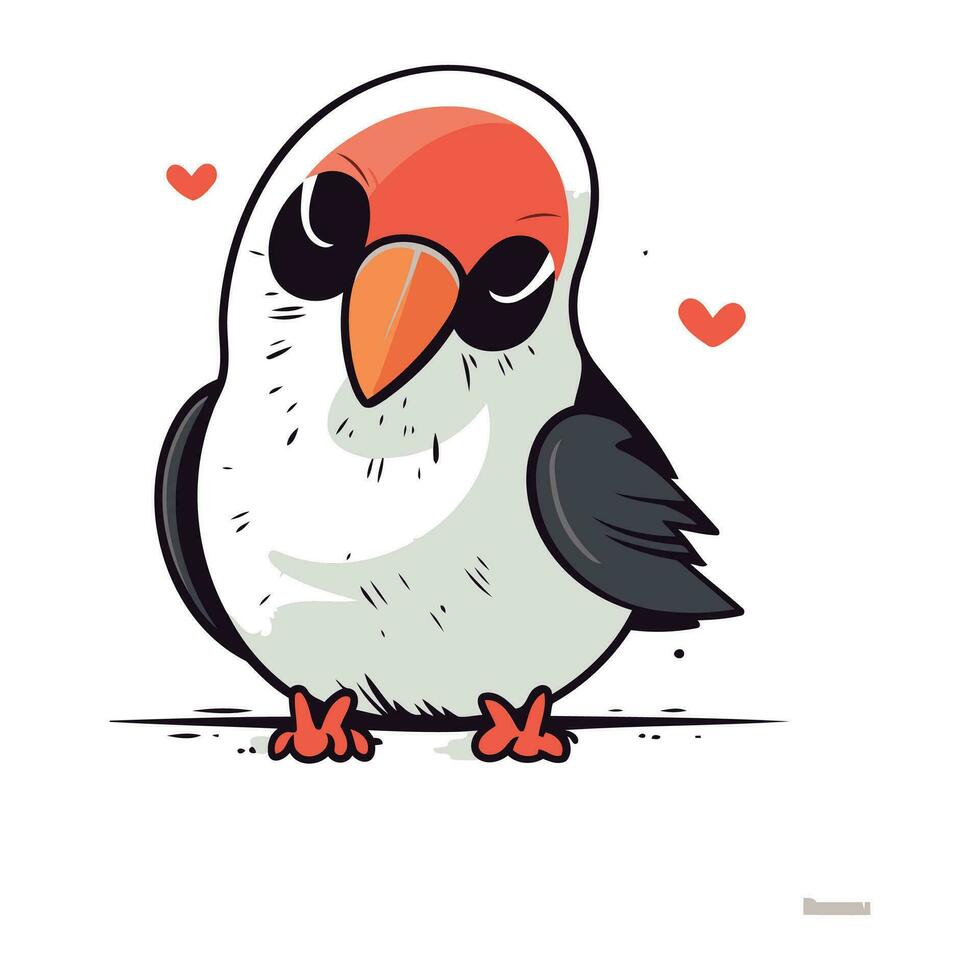 vettore illustrazione di carino cartone animato pappagallo con cuore su bianca sfondo.