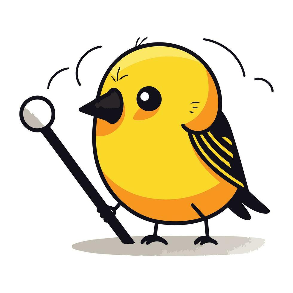 carino poco giallo uccello con un' bastone. cartone animato vettore illustrazione.