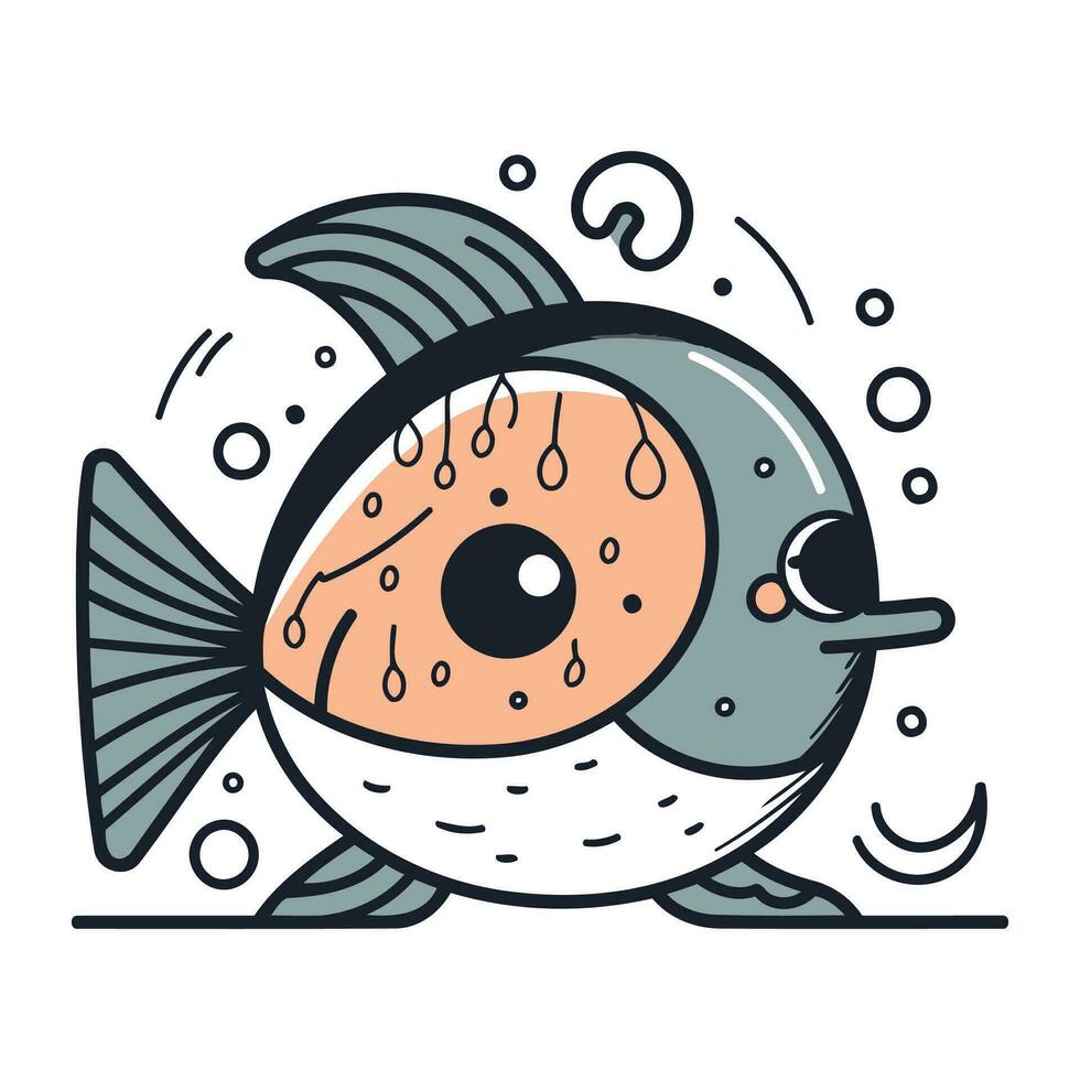 vettore illustrazione di carino cartone animato pesce con occhi e bocca. linea arte.