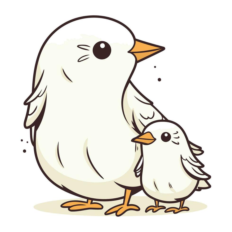 illustrazione di un' carino bambino pulcino con sua mamma e uccello vettore