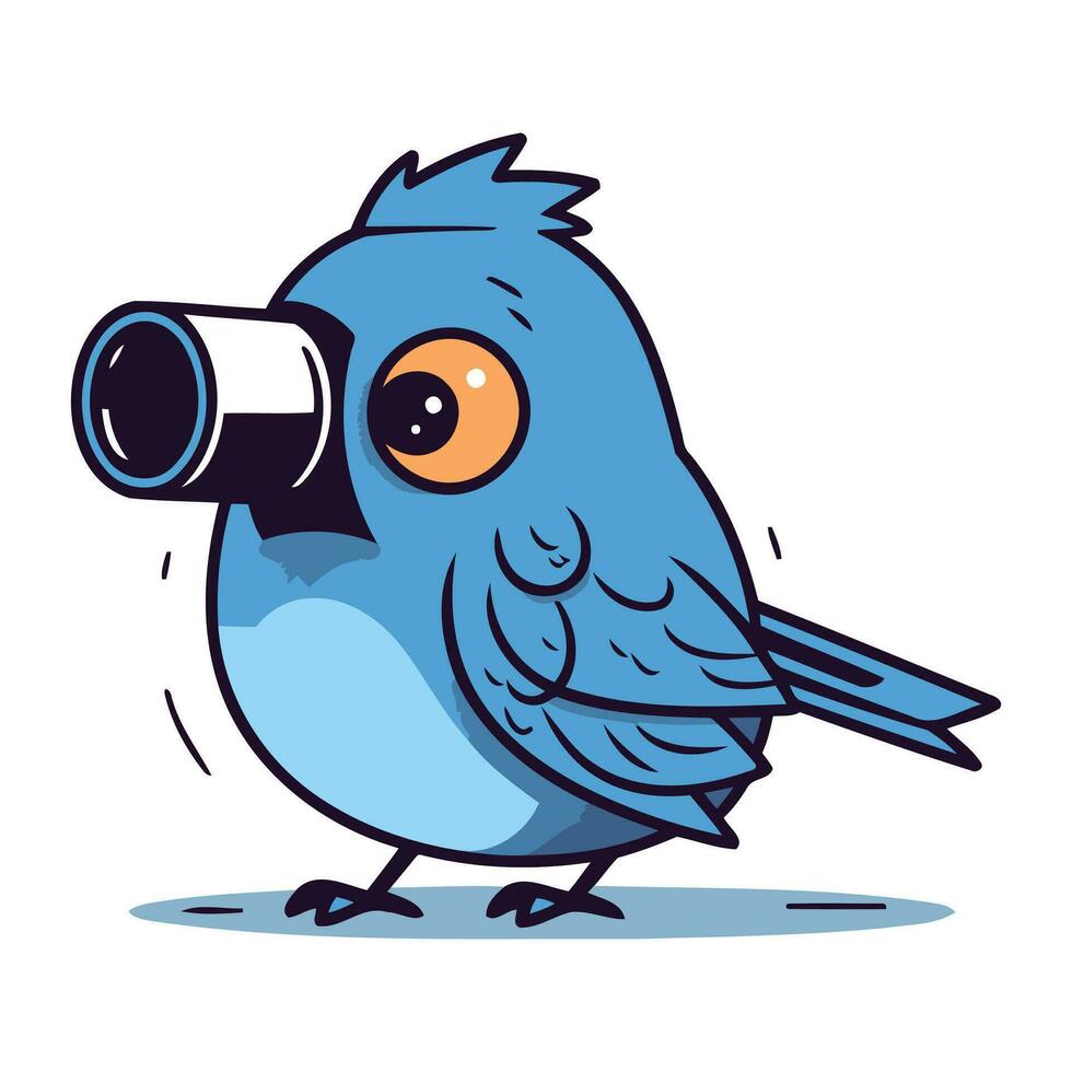 carino cartone animato blu uccello con binocolo. vettore illustrazione.