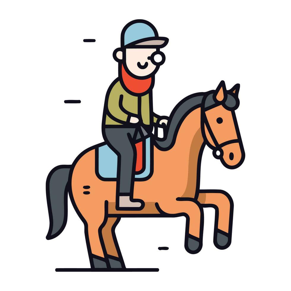 fantino equitazione su cavallo. piatto linea arte stile vettore illustrazione.