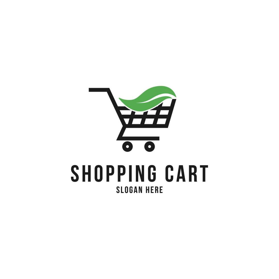 biologico shopping carrello logo design idea con foglia simbolo vettore