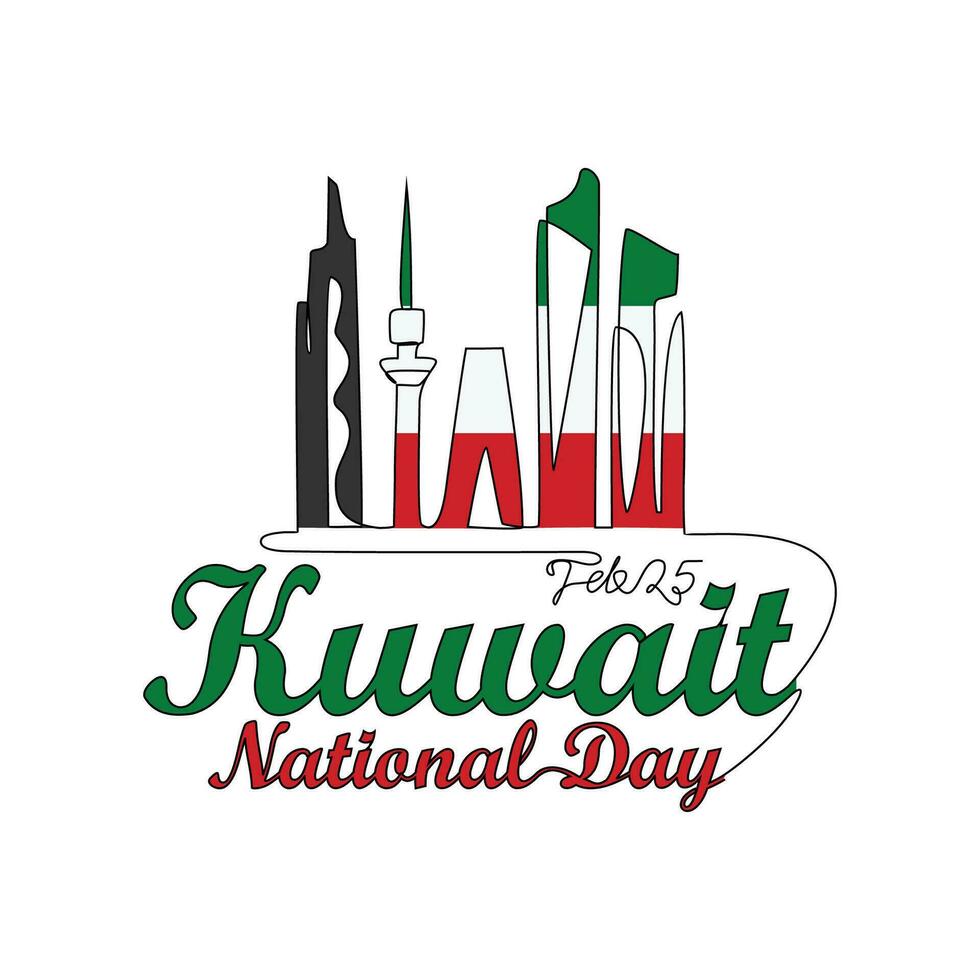 uno continuo linea disegno di Kuwait nazionale giorno vettore illustrazione su febbraio 25. Kuwait nazionale giorno design nel semplice lineare stile illustrazione. adatto per saluto carta, manifesto e striscione.