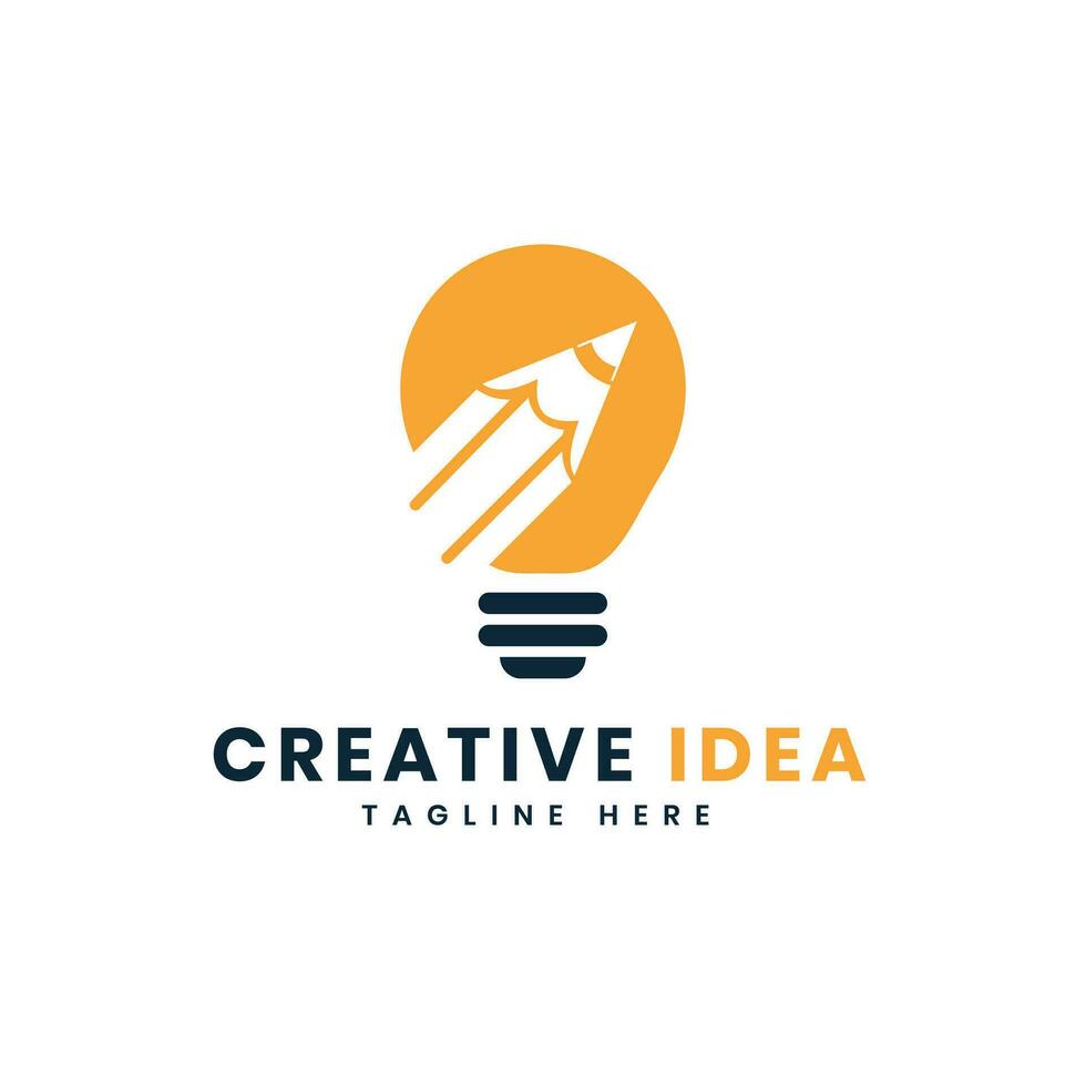 creativo idea logo design concetto semplice e moderno leggero lampadina e matita logo vettore