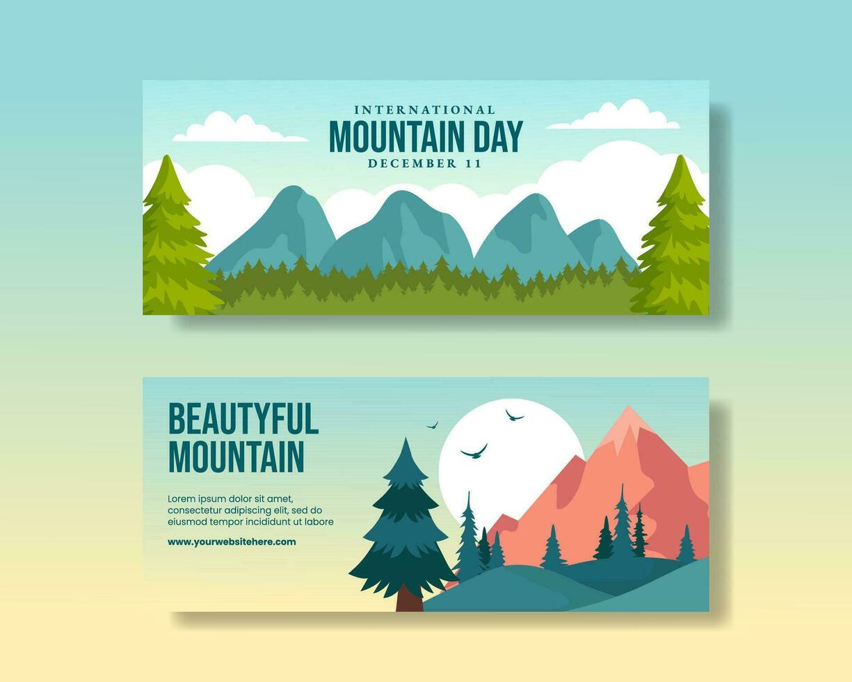 internazionale montagna giorno orizzontale bandiera cartone animato mano disegnato modelli sfondo illustrazione vettore