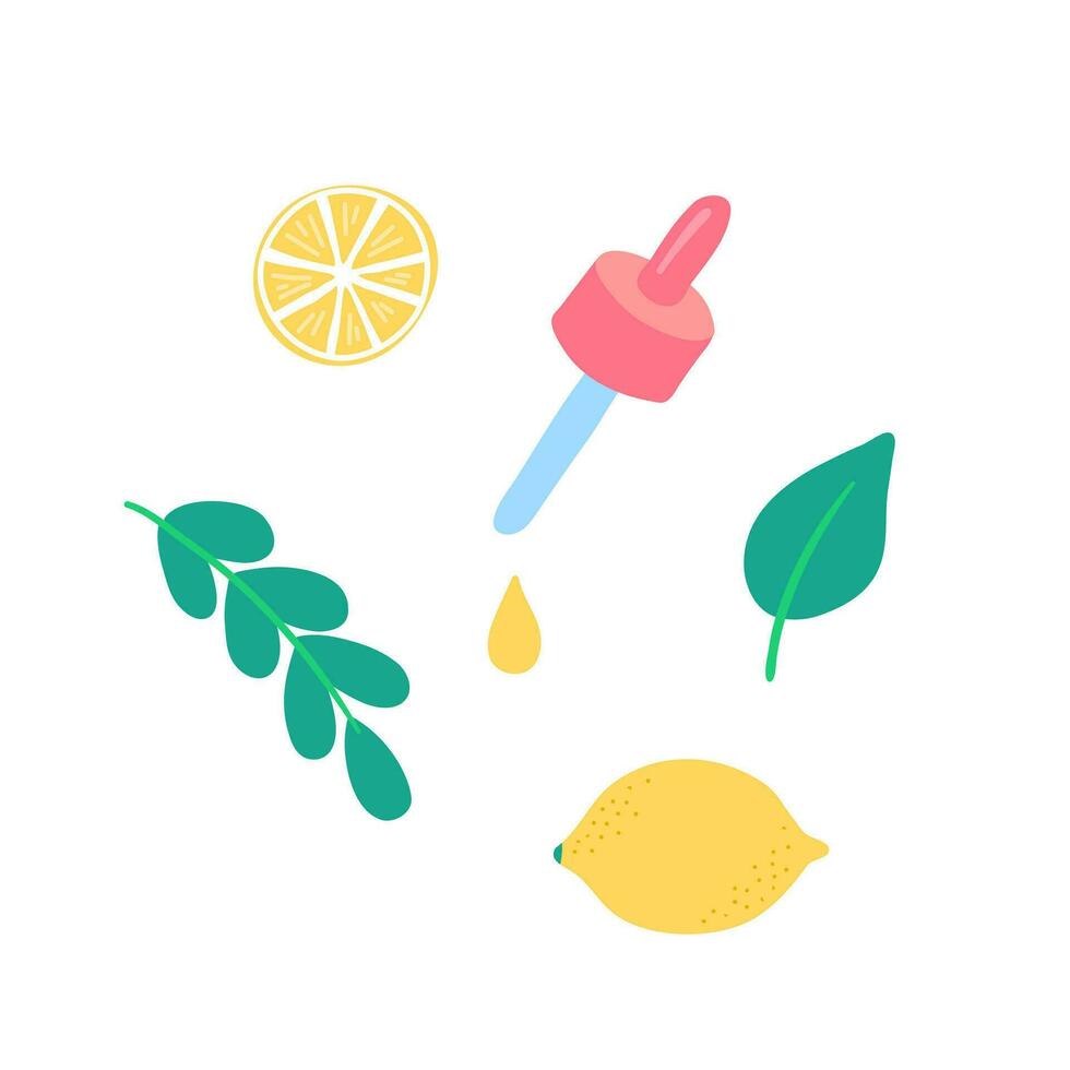 cartone animato colore diverso elementi Limone agrume essenziale impostare. vettore