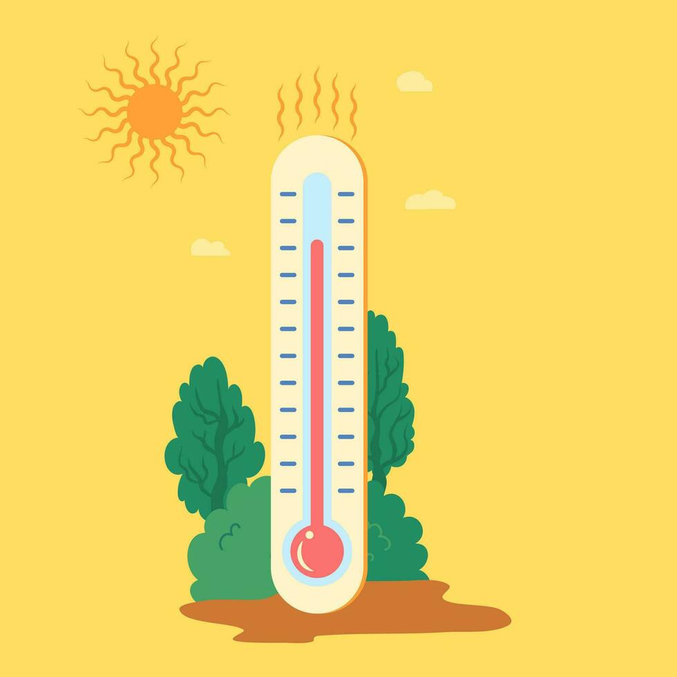 cartone animato colore meteorologia termometro caldo temperatura cartello. vettore