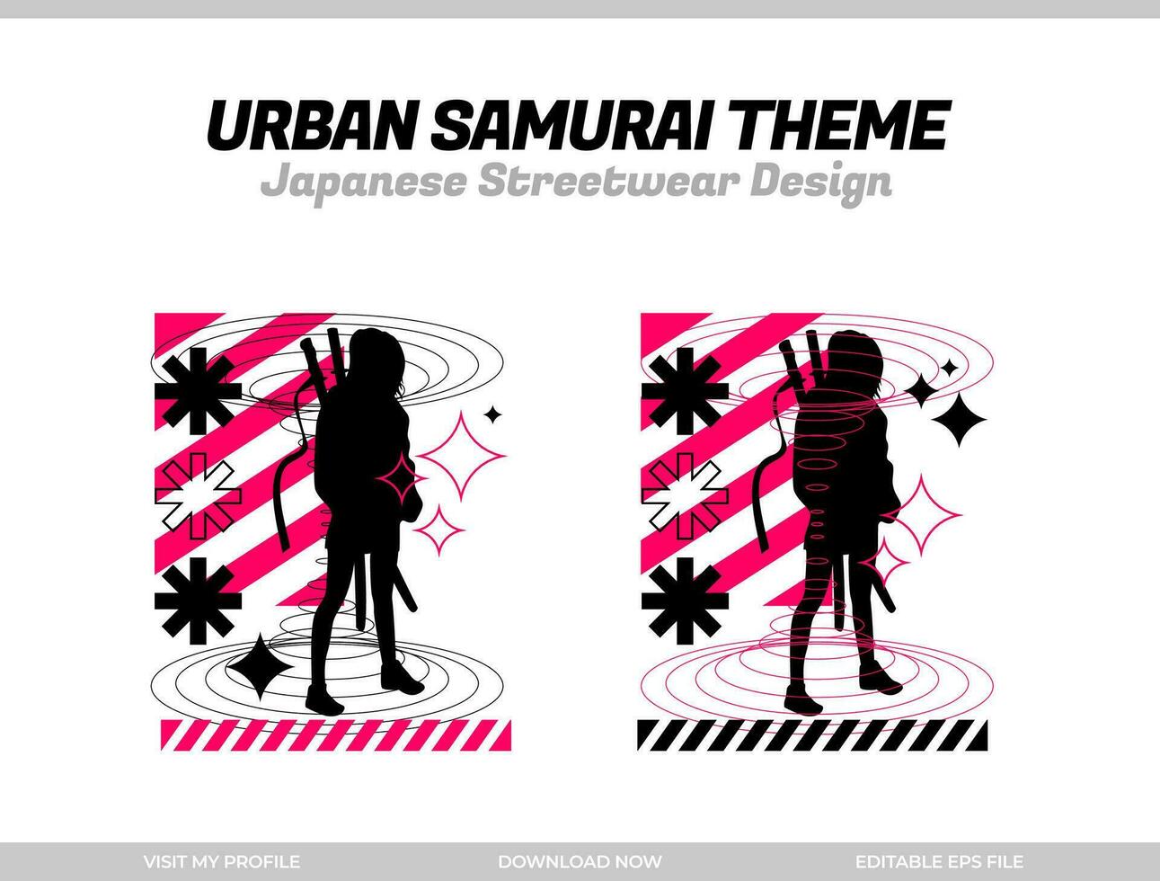urbano samurai. samurai vettore silhouette per design maglietta concetto. giapponese abbigliamento di strada maglietta design. silhouette per giapponese tema. samurai abbigliamento di strada maglietta. cyberpunk tema samurai.
