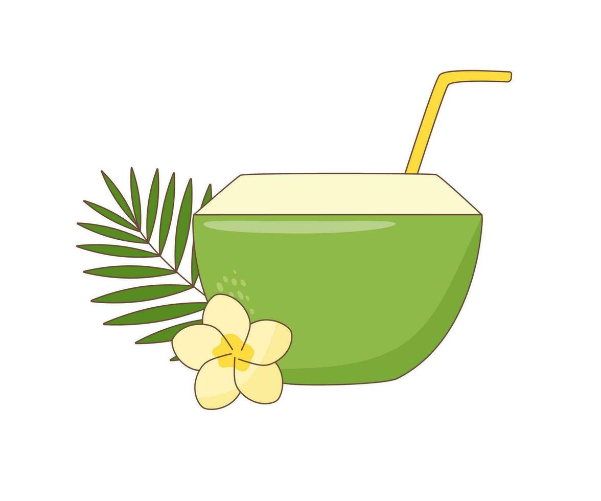 Noce di cocco con bevanda cannuccia vettore