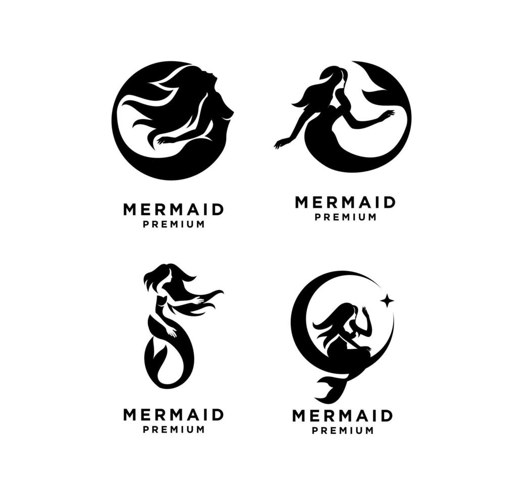 impostare la raccolta dell'illustrazione del design dell'icona del logo della sirena vettore