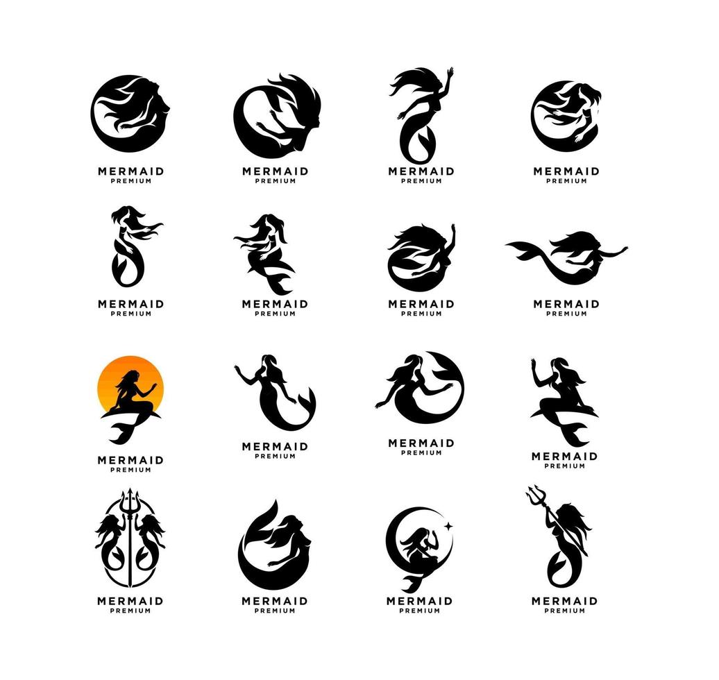impostare la raccolta dell'illustrazione del design dell'icona del logo della sirena vettore