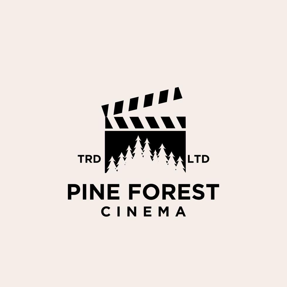 disegno dell'icona del logo vettoriale del cinema della foresta di pini premium