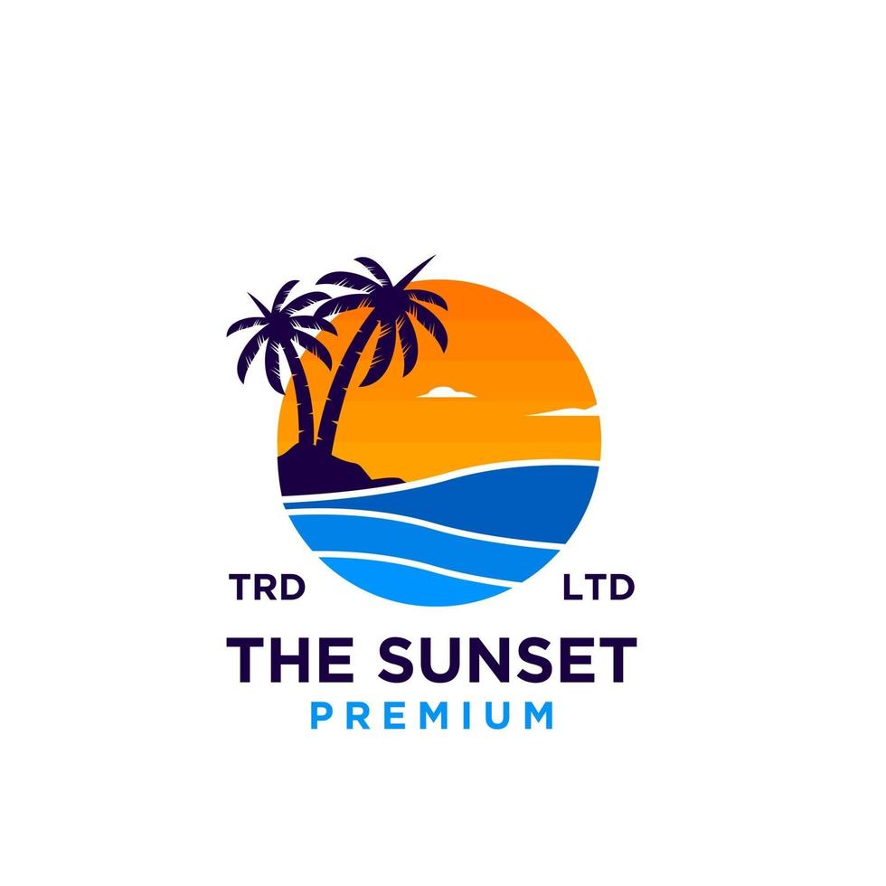 illustrazione del design del logo della spiaggia al tramonto vettore