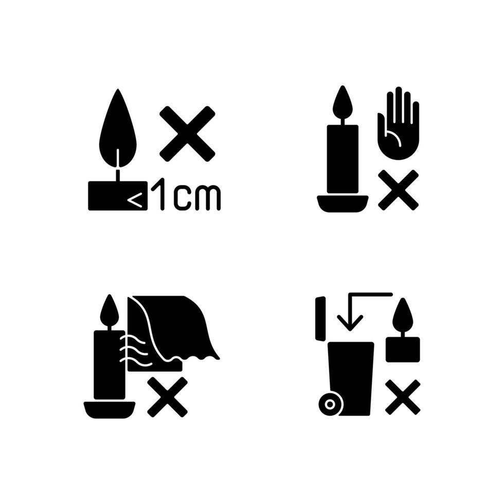 etichetta di sicurezza per candele fatte a mano set di icone di etichette manuali con glifo nero vettore