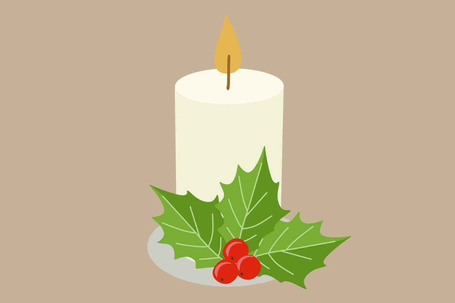 Natale candela e agrifoglio bacca. vettore piatto illustrazione. vacanza decorativo elemento isolato su cremoso sfondo. ardente aroma candela con verde le foglie e frutti di bosco. natale saluto carta modello