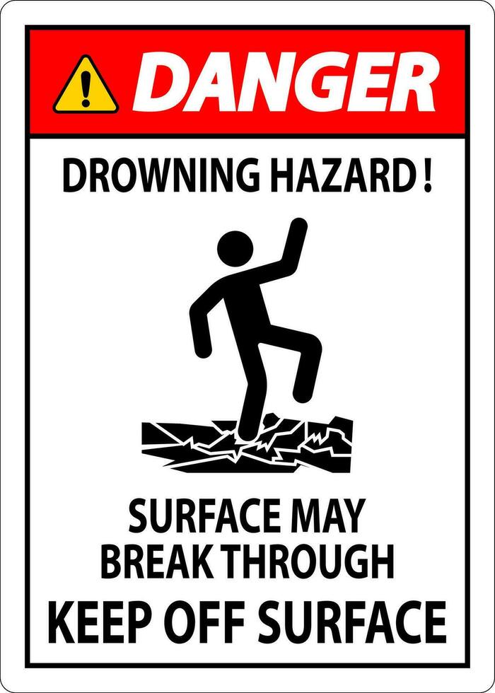 Pericolo cartello annegamento rischio - superficie Maggio rompere attraverso, mantenere via superficie vettore