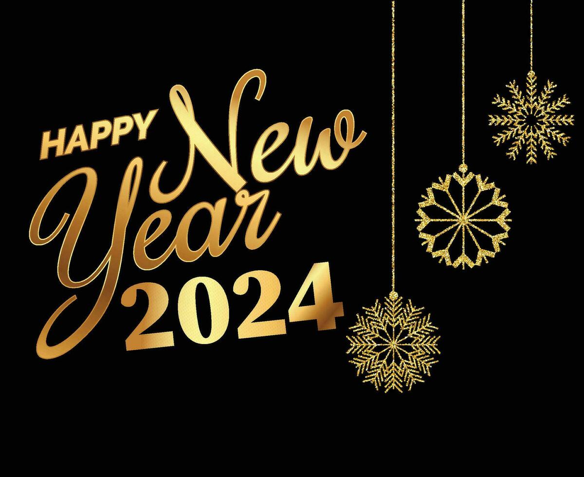 contento nuovo anno 2024 astratto oro logo simbolo design vettore illustrazione con nero sfondo