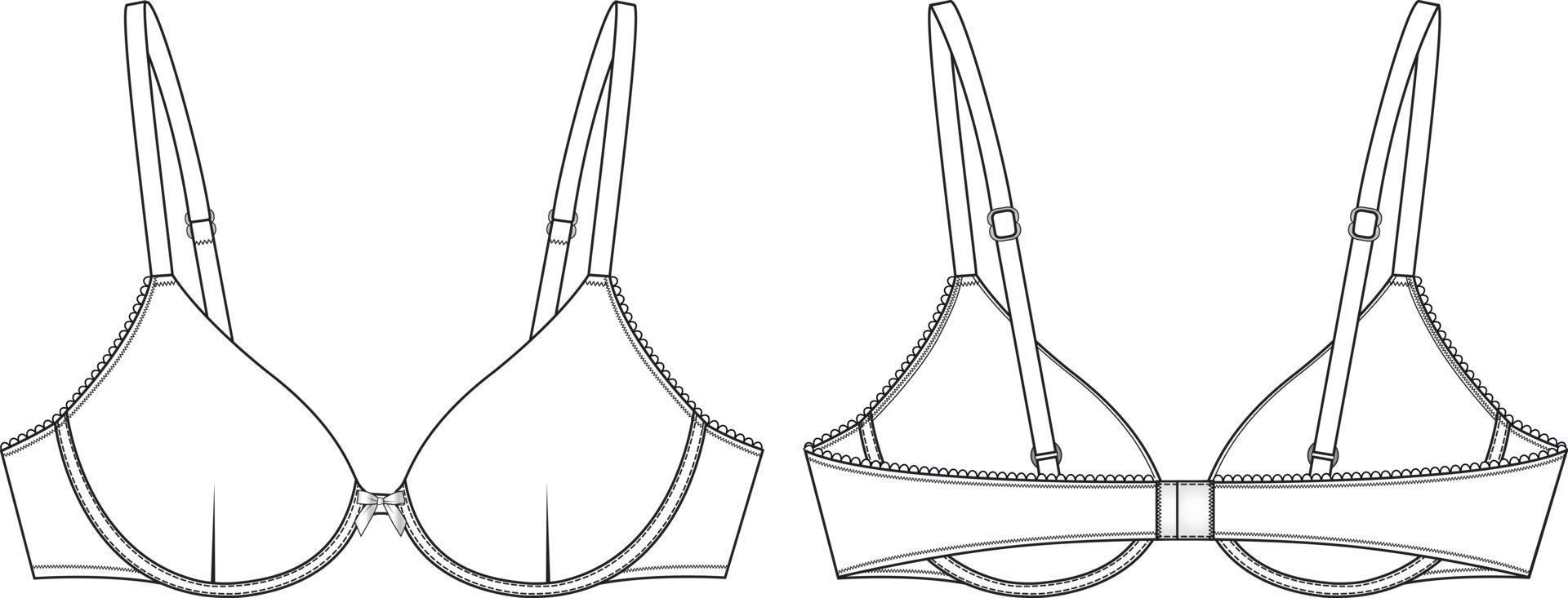 illustrazione tecnica di base di reggiseno t-shirt. schizzo piatto intimo vettore