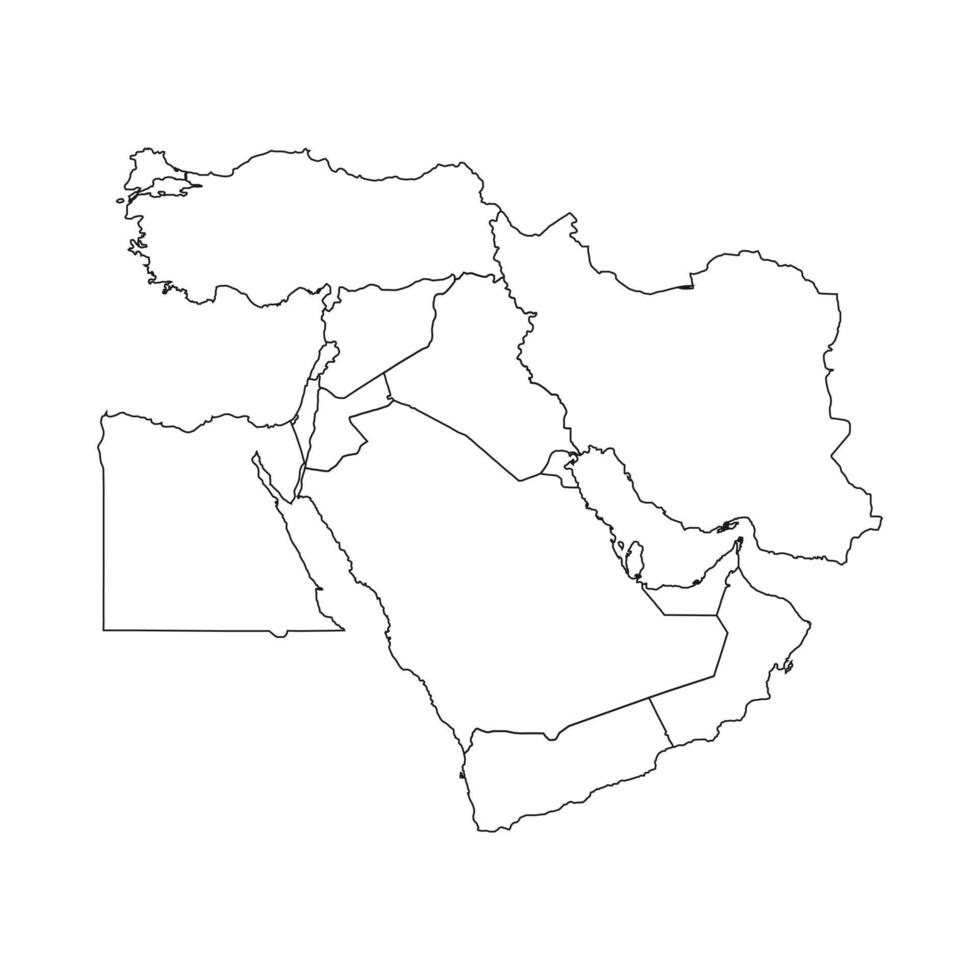 illustrazione vettoriale della mappa del medio oriente su sfondo bianco