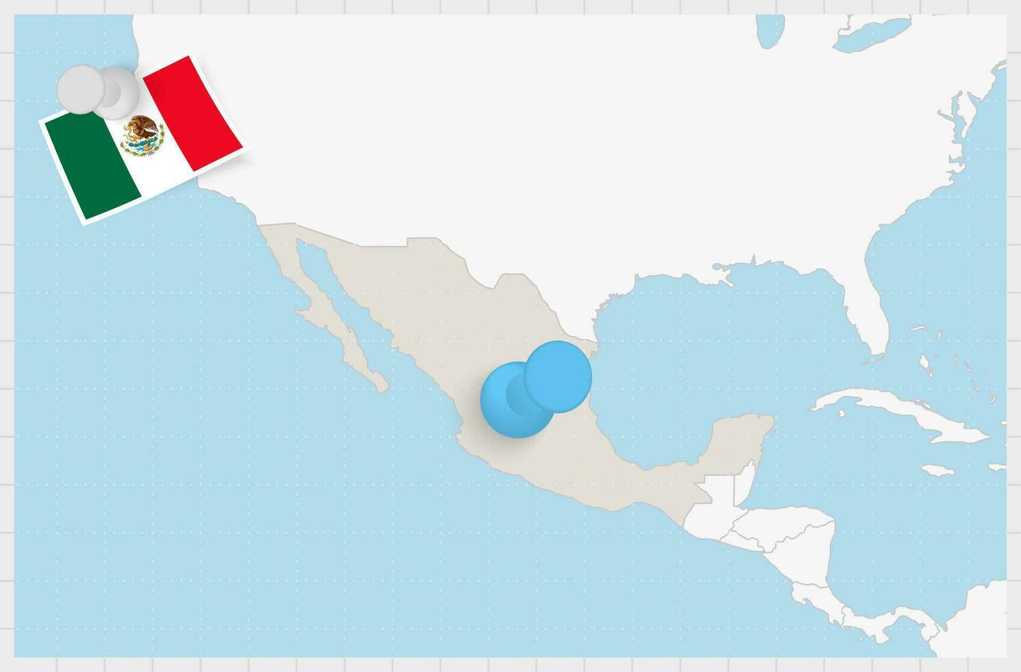 carta geografica di Messico con un' appuntato blu spillo. appuntato bandiera di Messico. vettore